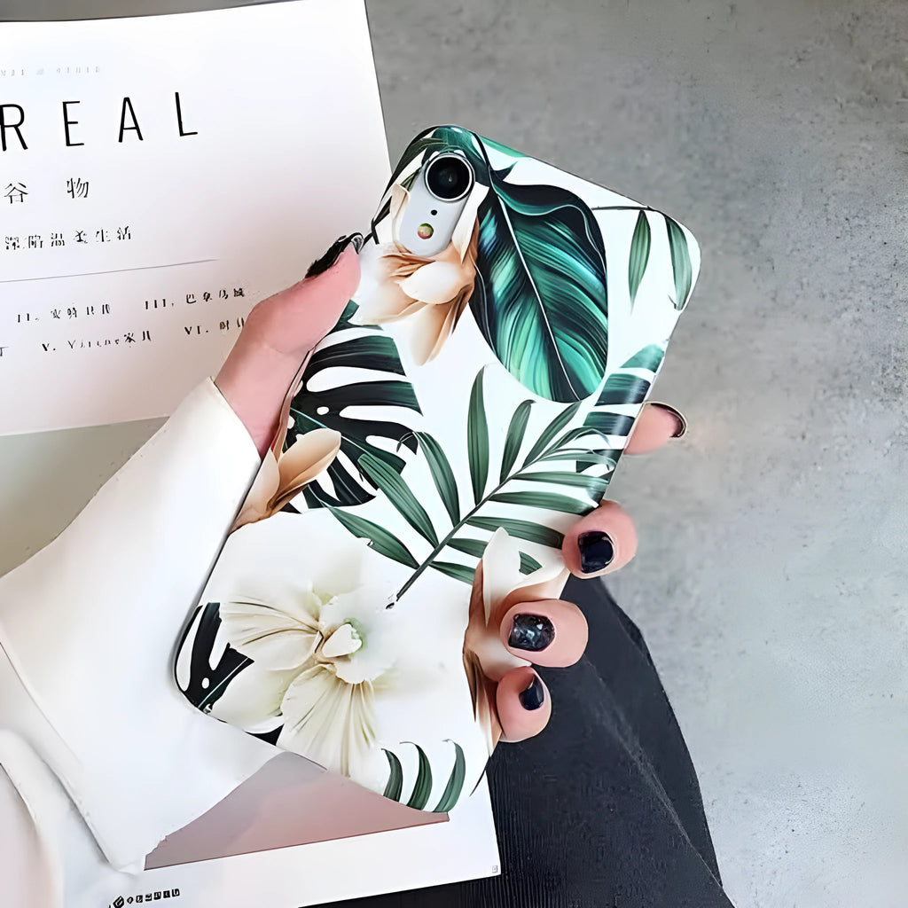 Retro banana leaf floral design TPU phone case in flower leaves colour for compatible iPhone models