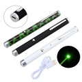 Set of three 5mw laser pointer pens showing black, camouflage, and white colour options.
