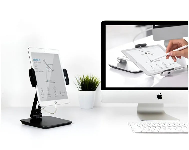 Foldable aluminium phone and tablet holder with 360° rotation in black colour