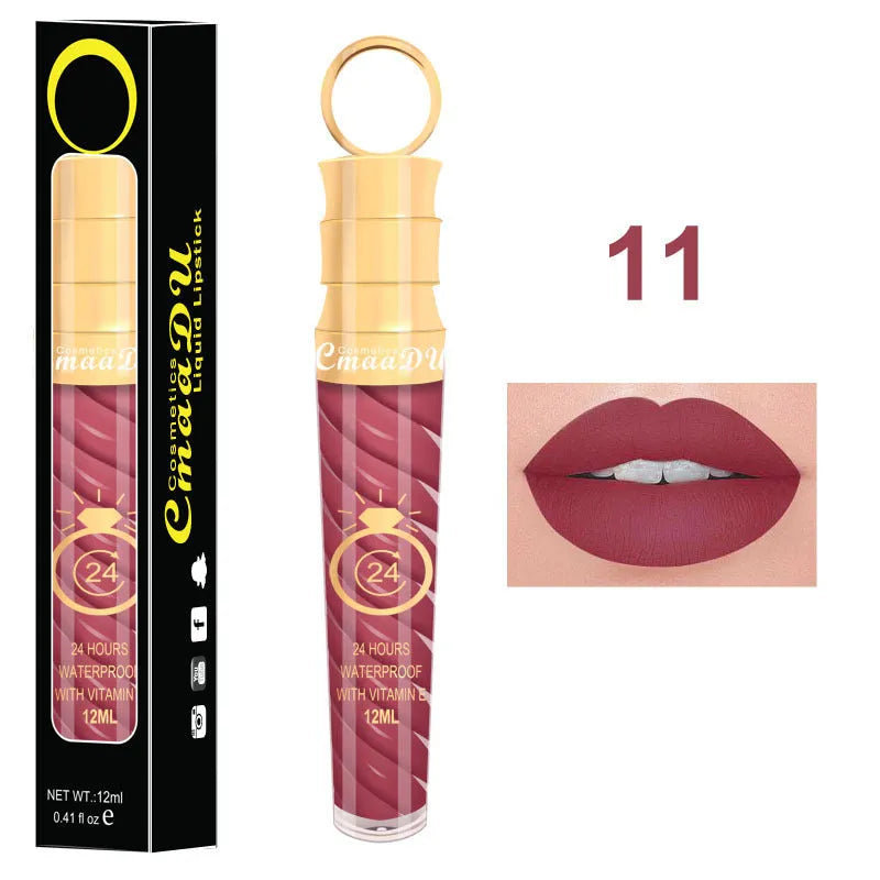 Matte lip gloss 12ml non-stick cup liquid lipstick in metal pearl finish with 20 colour options
