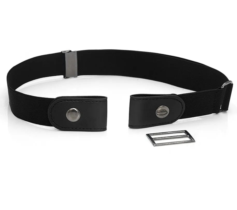 Imitation leather belt with square alloy buckle and car suture stitching on neutral background