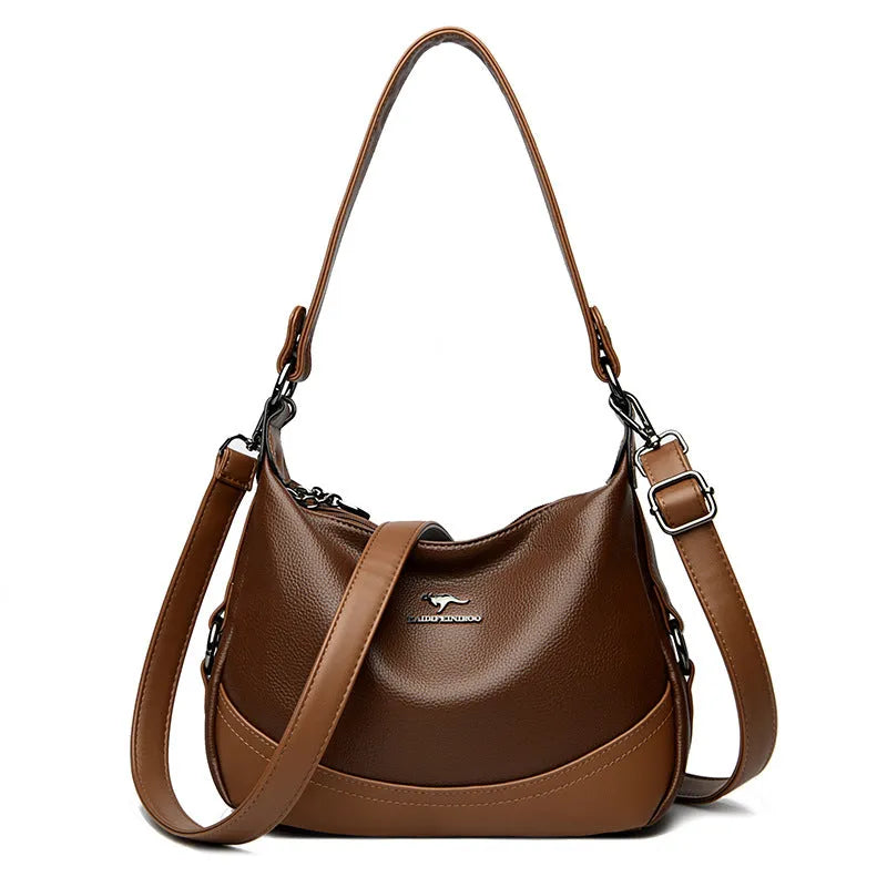 Fashion ladies large capacity shoulder bag in PU leather, horizontal square shape, 30x8x21cm, apricot with khaki colour