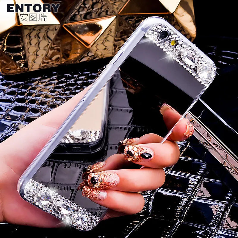 Rhinestone decorated waterproof silicone back cover case for Huawei smartphones in gold colour.