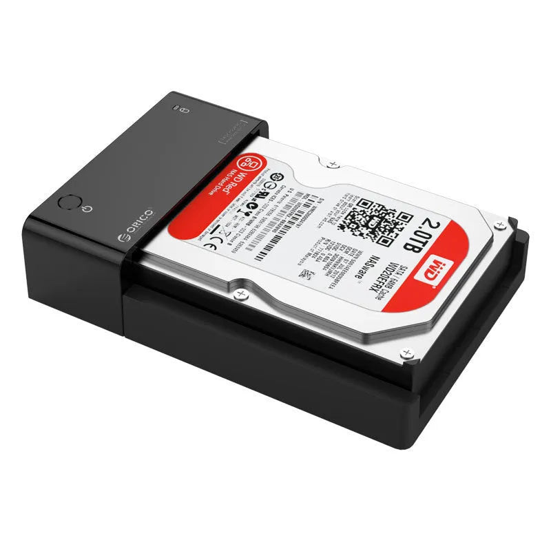 Black plastic universal hard disk box for 2.5 inch and 3.5 inch SATA drives with data cable