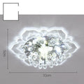Small modern crystal and acrylic ceiling lamp with stainless steel fitting on a white ceiling.