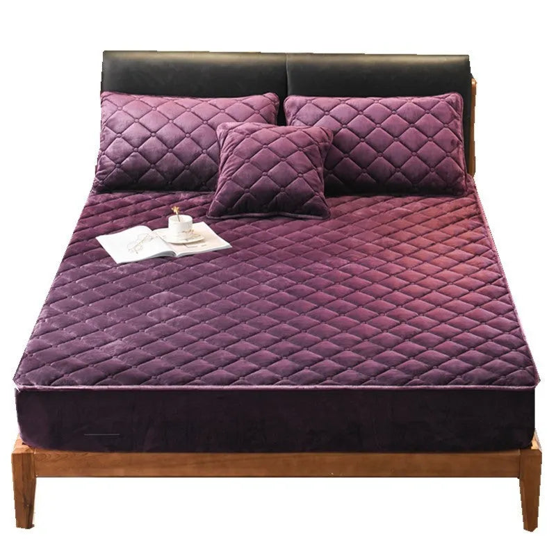 Crystal fleece padded bed cover in grey with quilted stitching and matching pillow case