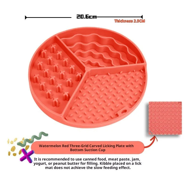 Dog slow feeder bowl silicone three compartment Ding Ding plate 21cm diameter coral red