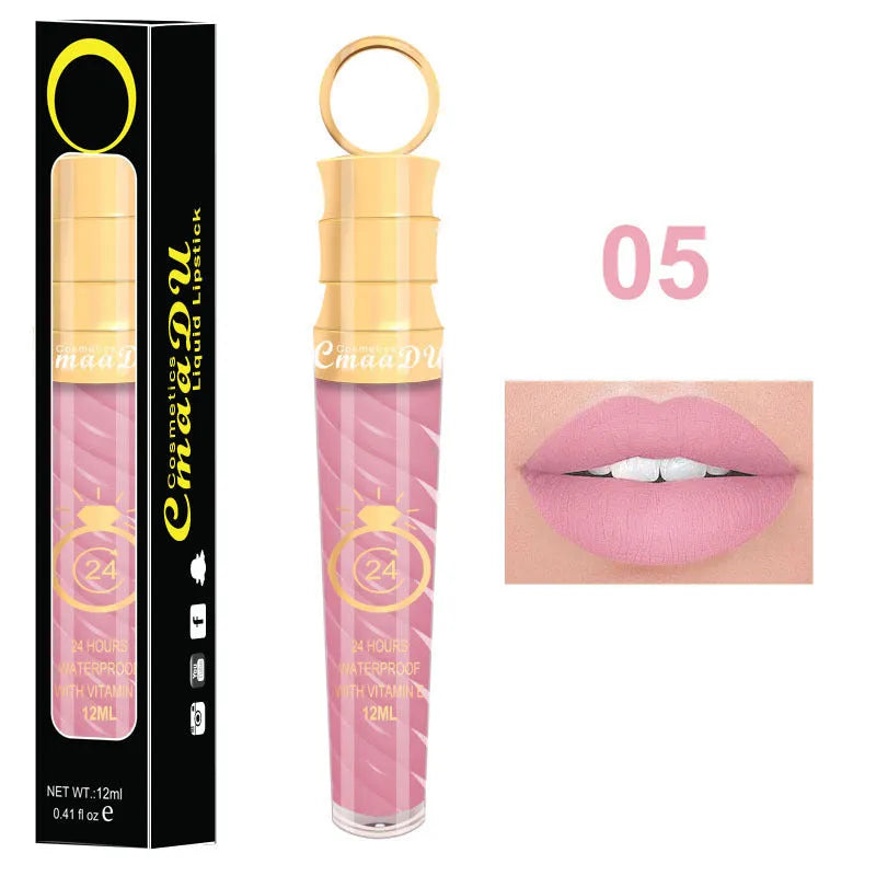Matte lip gloss 12ml non-stick cup liquid lipstick in metal pearl finish with 20 colour options