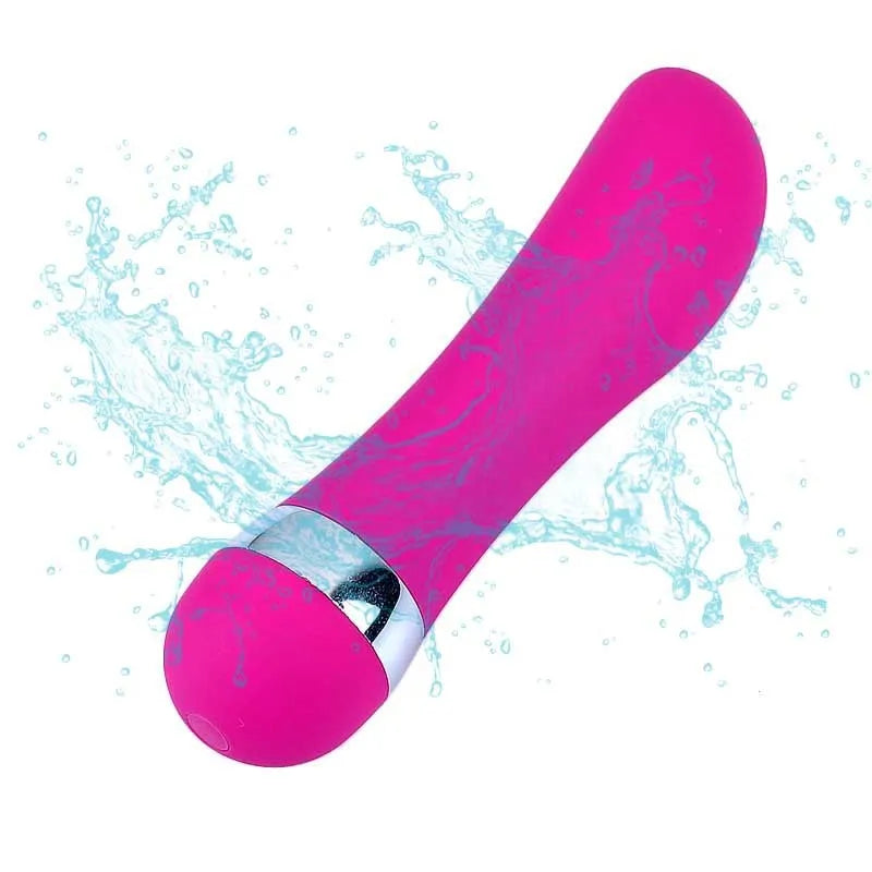 Six different styles of a mini realistic dildo vibrator for women on a plain background.