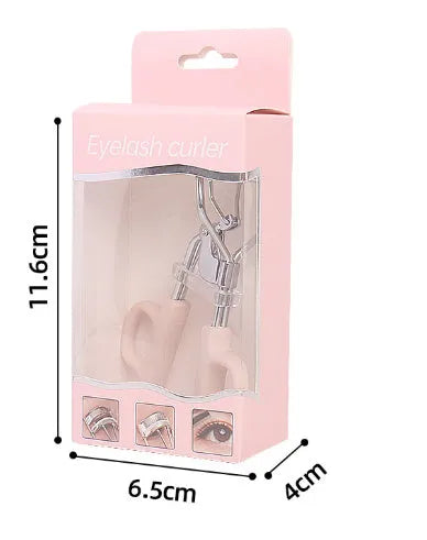 SUNFLOWER brand eyelash curler with A4 scissor handle showing pink and purple colour options