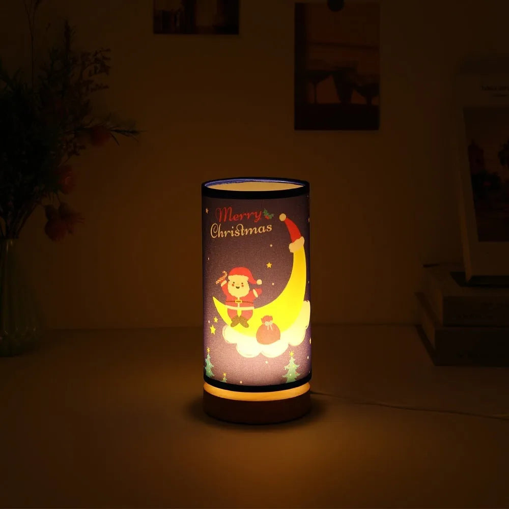 Moon Santa Claus LED night light with bamboo holder and USB plug