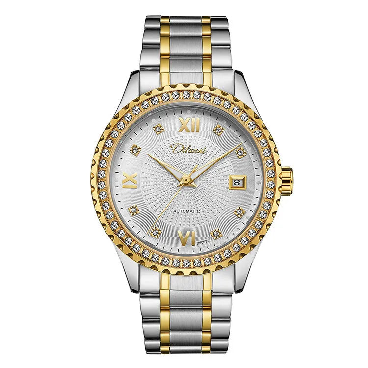 Fashionmonger men's automatic mechanical watch with luminous markers on a gold or silver case.