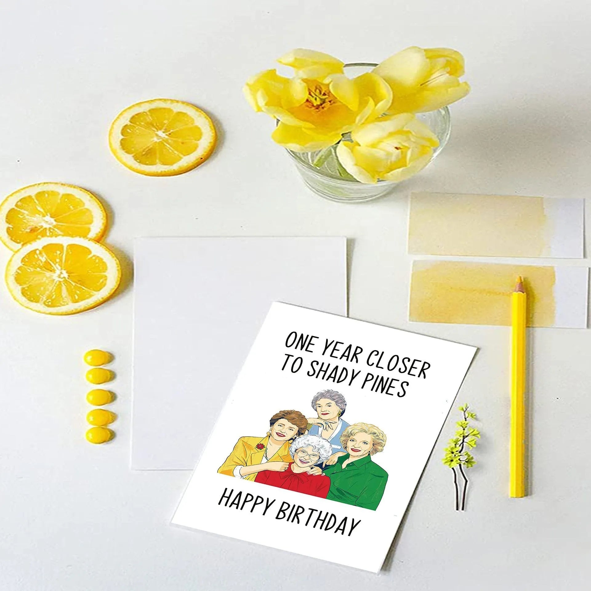 Simple printed birthday card with a coloured envelope in choice of yellow, purple, pink, red or Kraft paper.