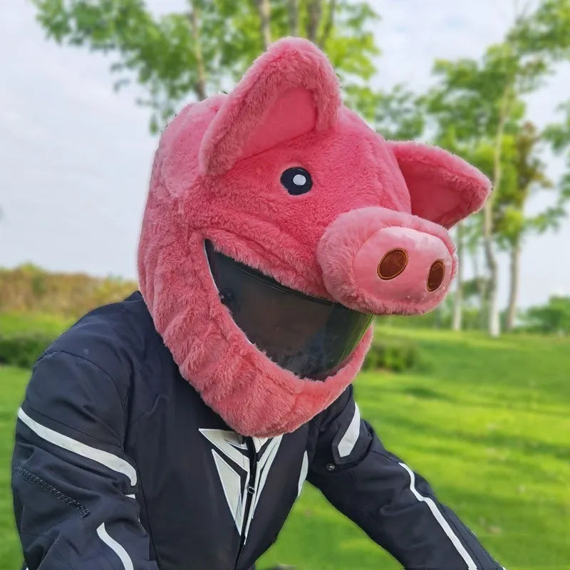 Pinkpig coloured plush helmet protective hood for motorcycles made from pv velvet cloth.