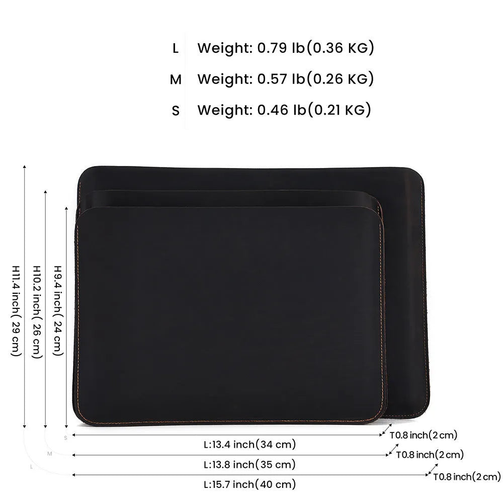 Men's brown Crazy Horse leather horizontal computer liner bag with compartments.