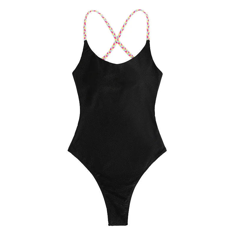 Black backless one-piece swimsuit for women with sleeveless design