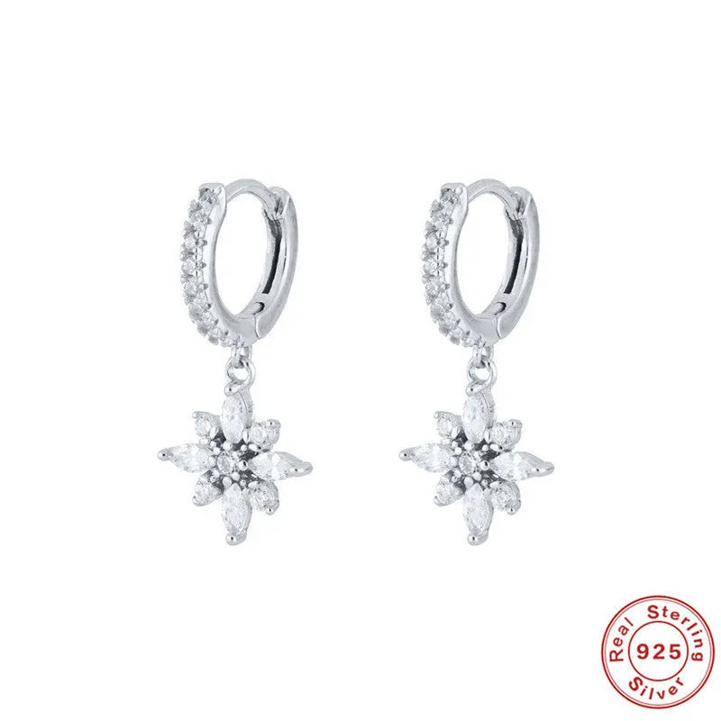 S925 sterling silver snowflake pendant earrings with geometric design and gemstone detail