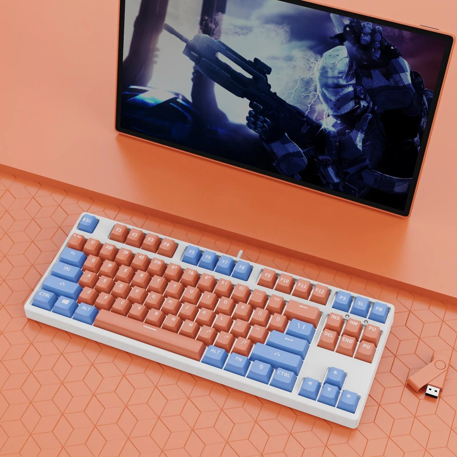 87-key mechanical gaming keyboard with dual-colour backlighting and metal chassis