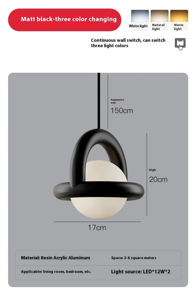 Minimalist Scandinavian bedside hanging pendant lamp in a choice of matte black, white, gray or green.