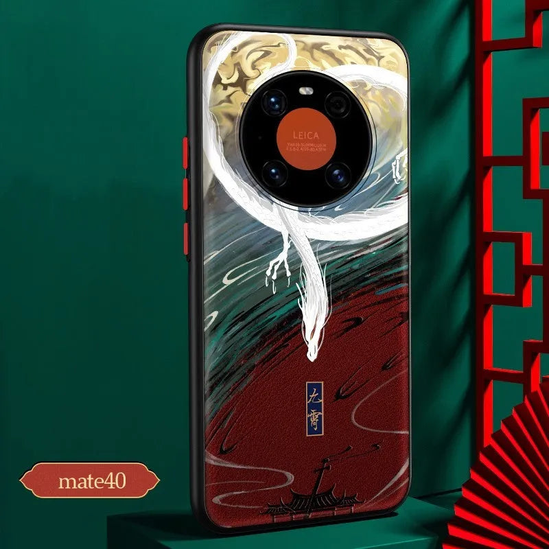 Huawei Mate40 series Chinese style imitation leather phone case in Deer, Dragon, Dunhuang, Safe or Wealth motif