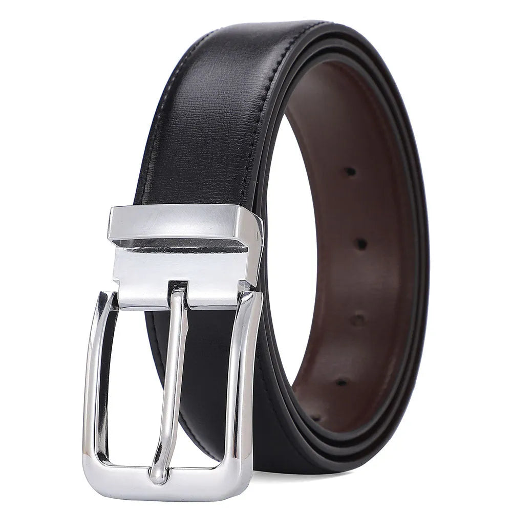 Men's genuine leather belt with alloy buckle showing water pattern design and pin closure