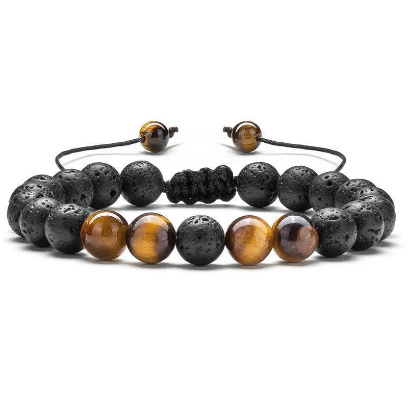 Matte black agate couple bracelets with geometric beads in individually packaged presentation