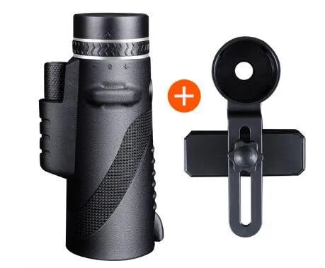 Black HD 40x60 monocular telescope for smartphones shown with lens details.