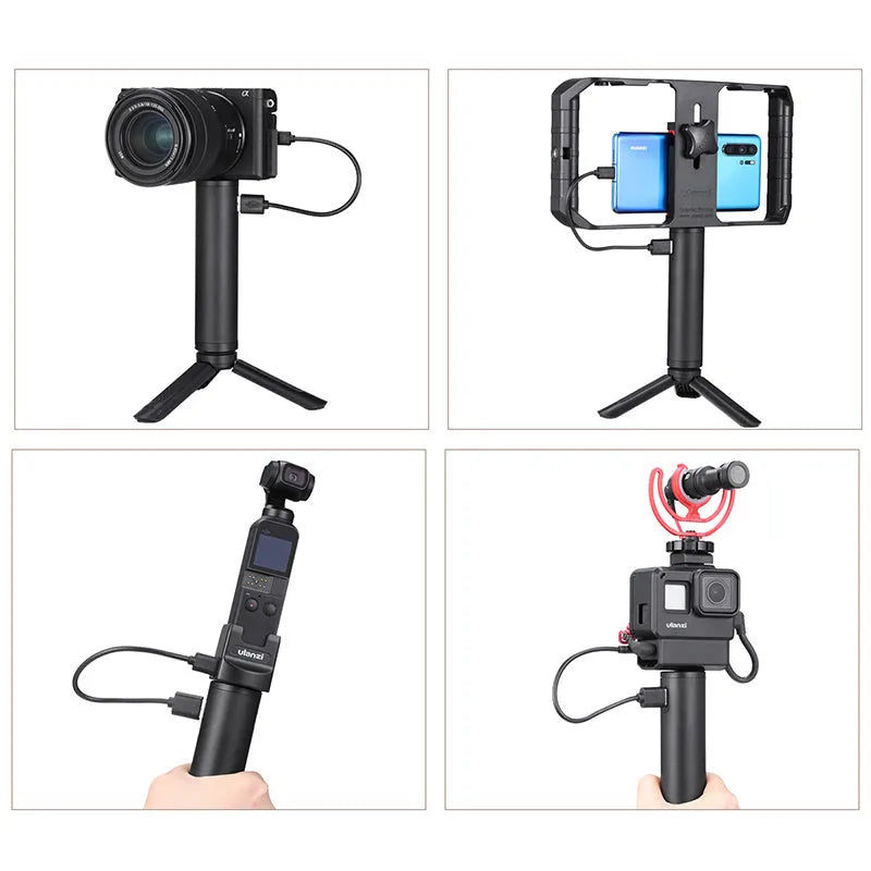 Black aluminium alloy portable power bank with a carry handle, showing its compact size.