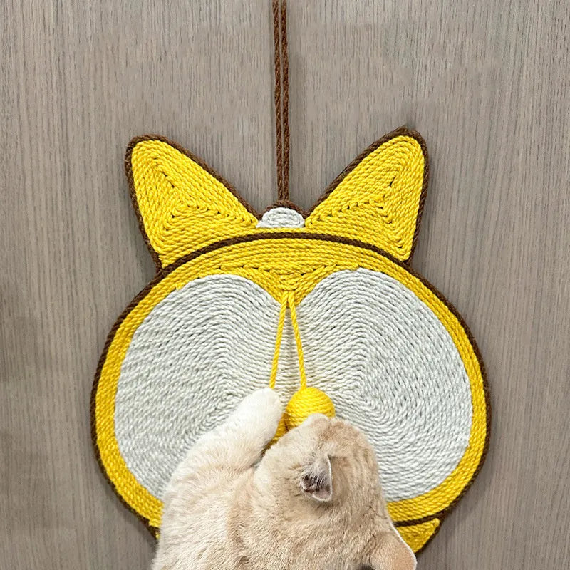Yellow corgi butt design cat scratching board with sisal surface and anti-slip base