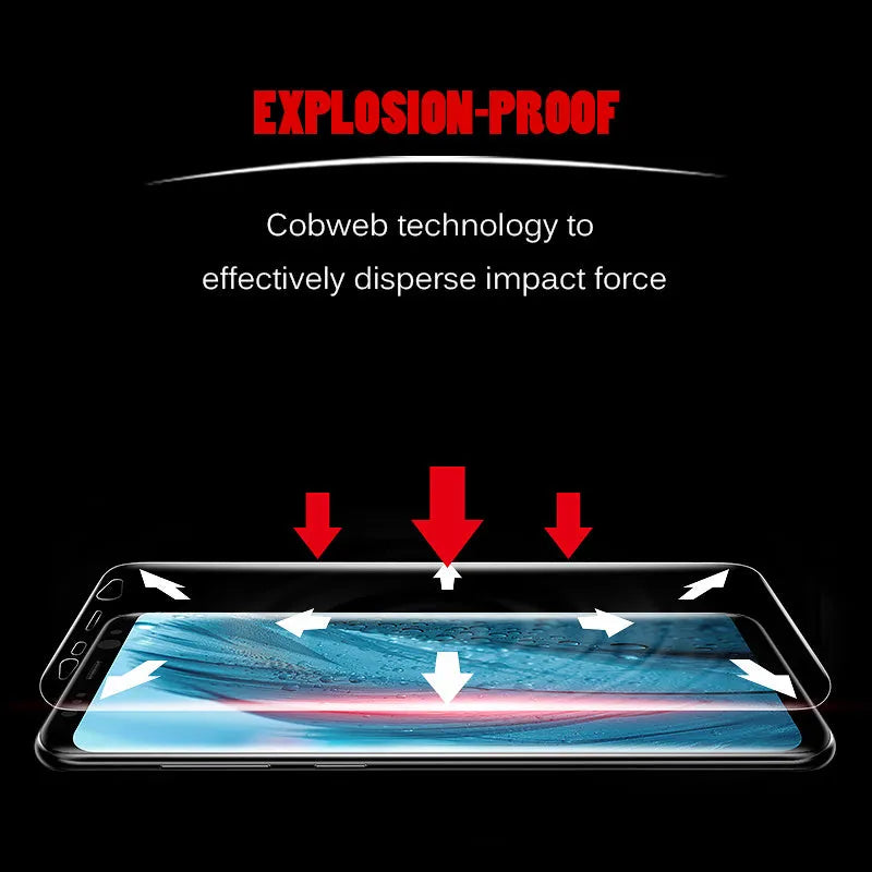 Hydrogel screen protector for curved Samsung Galaxy phones on a matte surface.