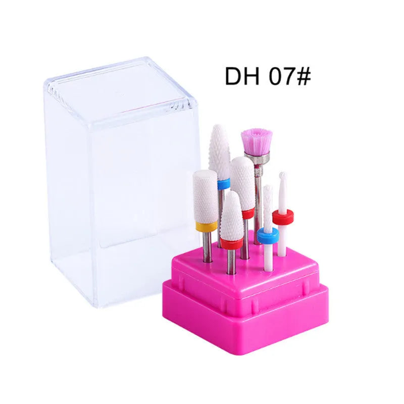 Tungsten steel nail drill polishing head set with seven pieces in transparent case
