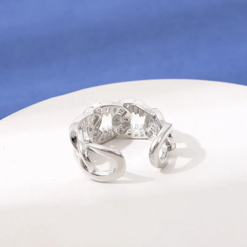 Silver-coloured ethnic ring for women with zircon stone, electroplated copper band, free size
