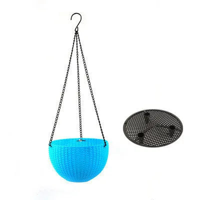 Injection moulded hanging basket with inner tank in choice of seven colours including black, blue, bronze