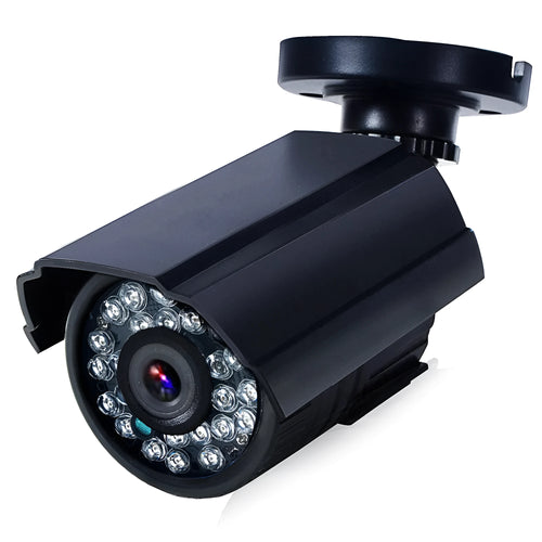 Black AHD HD waterproof outdoor surveillance camera with infrared LEDs for night vision.