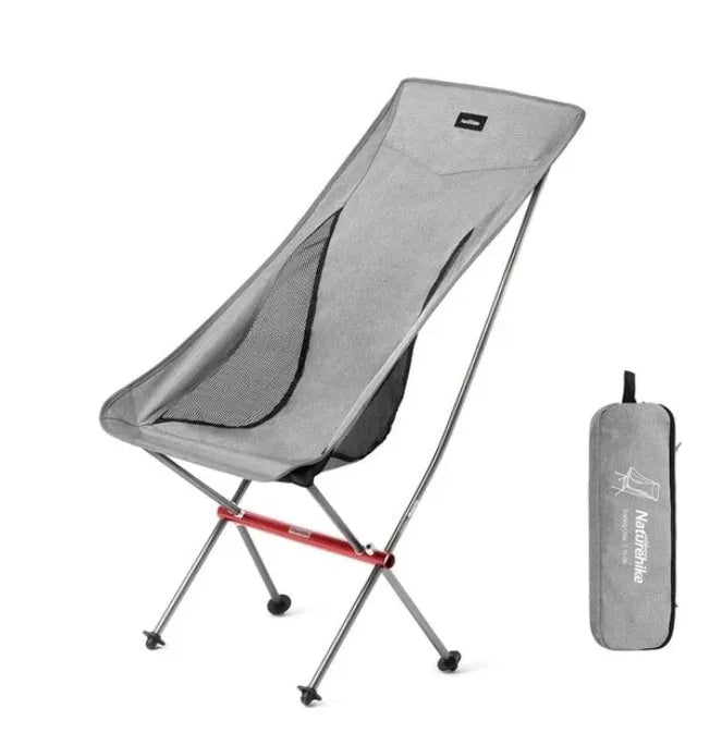 Portable ultralight camping chair in black with aluminium alloy frame folded