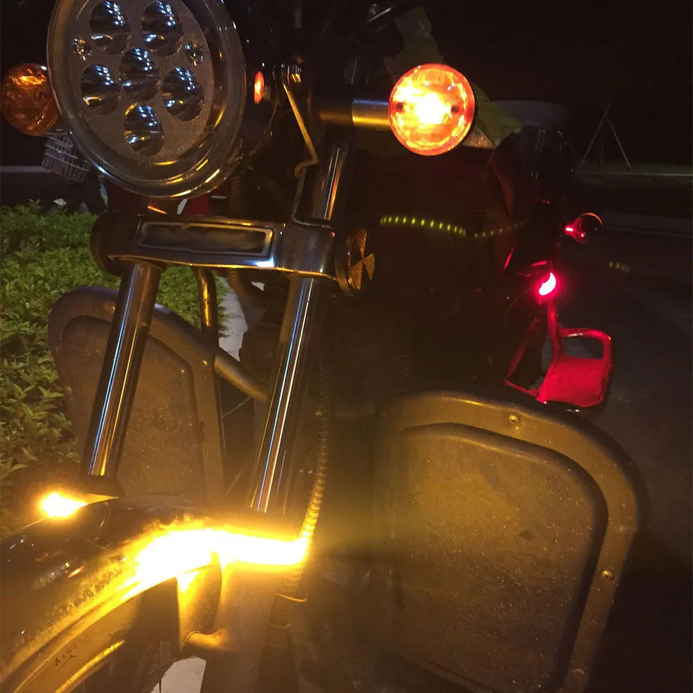 Motorcycle LED turn signal ring dual colour universal 45-70mm light guide for front shock absorber