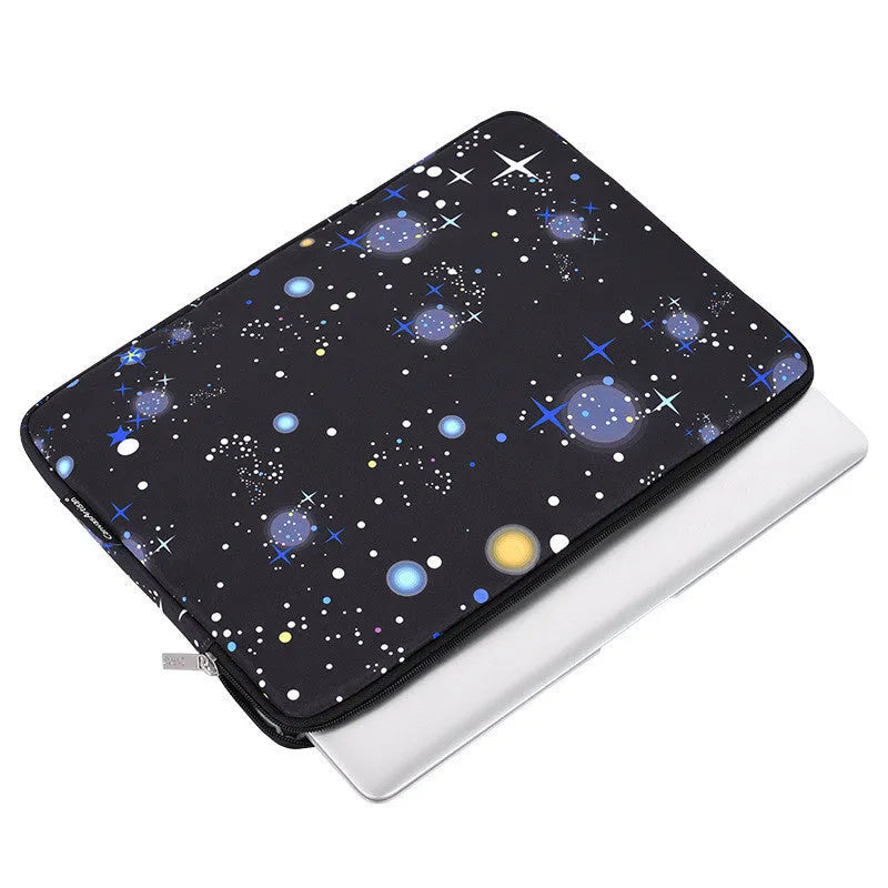 Canvasartisan black polyester notebook case with zipper and starlight pattern, medium size horizontal square shape