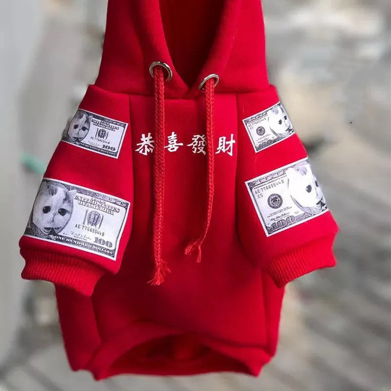 Pure cotton plus fleece pet sweater for cats and dogs in red