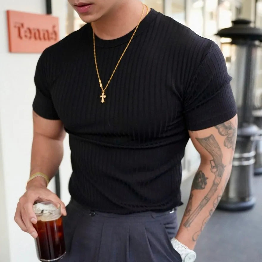 Men's cotton blend crew neck short sleeve t-shirt in white, summer sports fitness wear