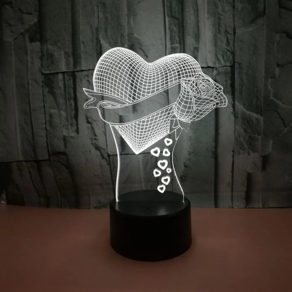 3D night light with acrylic panel and ABS base, seven colours, touch control, USB powered, 3W 5V