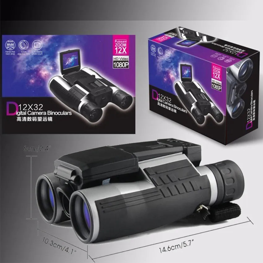 12x32 binocular telescope digital camera with 5MP sensor, 2.0 inch LTPS LCD, and 1080P video