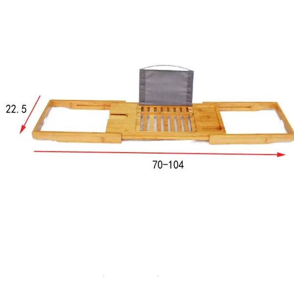 Natural bamboo bathtub frame desktop storage unit with one shelf for bathroom organisation.