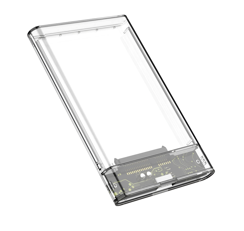 Transparent hard disk box enclosure in PC material for 2TB to 4TB SATA drives, USB to SATA, 131mm x 80mm x 13mm
