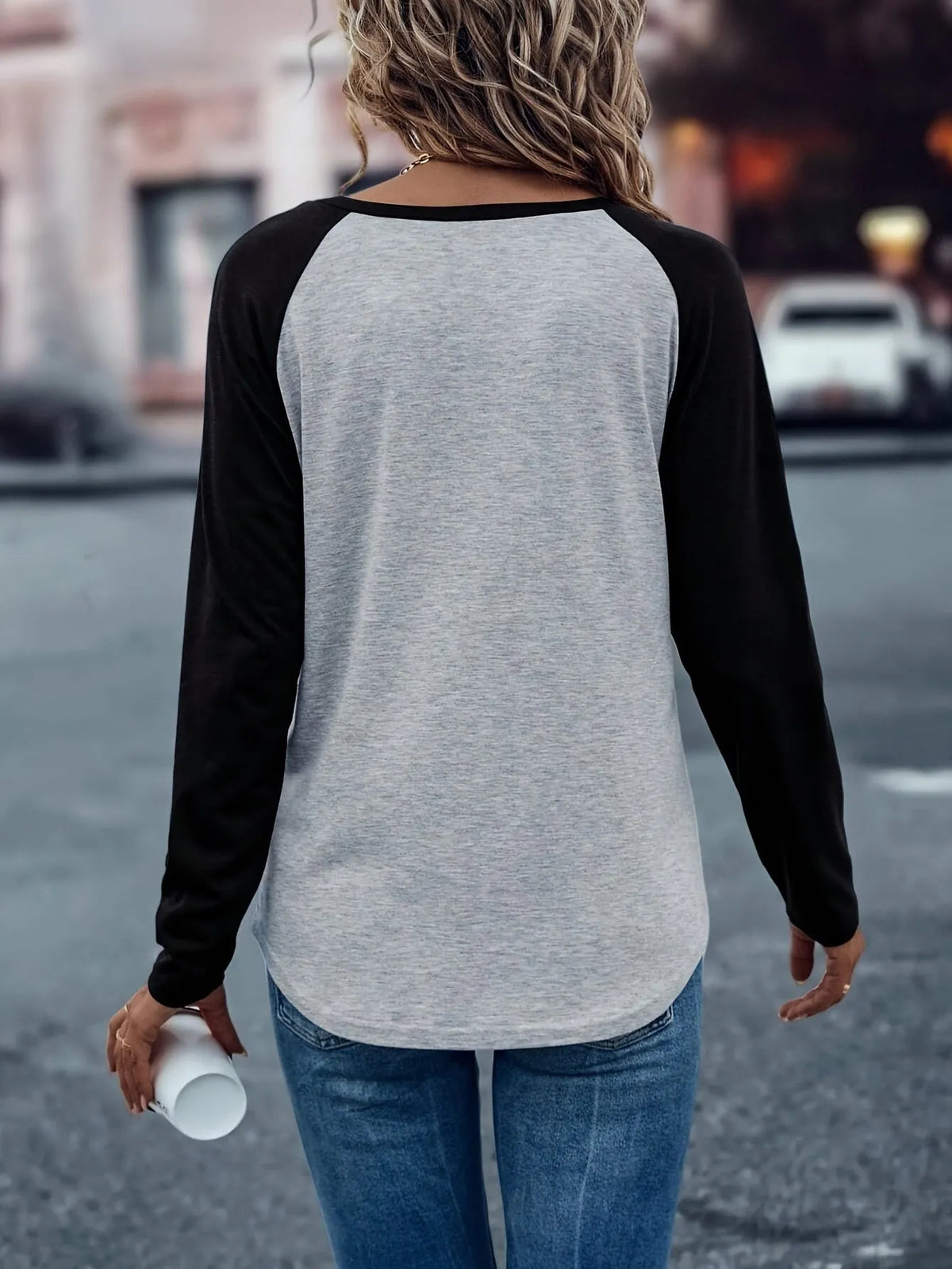Black contrast colour polyester T-shirt, loose pullover, regular sleeves, Japanese Korean casual style, sizes S-2XL