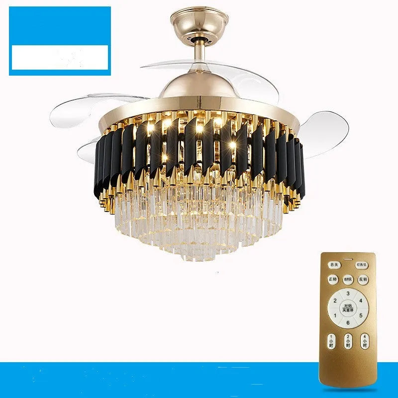 Crystal chandelier ceiling fan light with LED lighting and remote control in 42 or 48 inch sizes