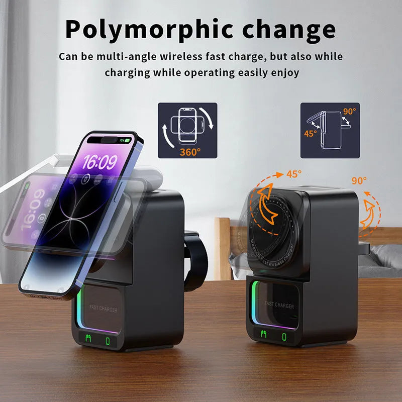 White and black Bluetooth speaker with integrated wireless charging surface showing 23W fast charging capability