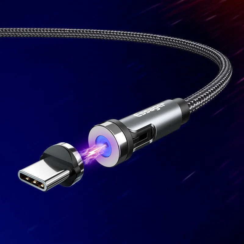 Magnetic rotating data cable in deep space grey or lucky red, 1m or 2m, for Apple, Micro USB and Type-C.