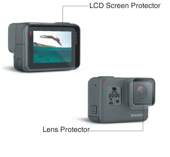 GoPro Hero 5 6 7 transparent 9H tempered glass lens and LCD screen protector film pack