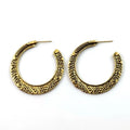 Vintage bronze alloy C-shaped earrings with engraved design for pierced ears