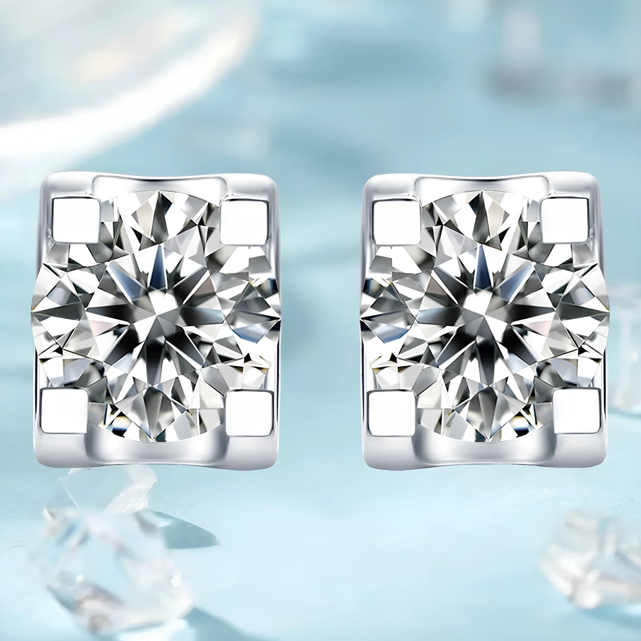 Round cut moissanite stud earrings with 18K gold electroplated setting